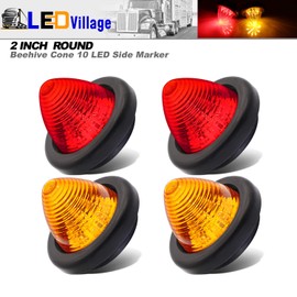 2 Amber + 2 Red Ledvillage 2 Inch 12V DC Beehive Cone LED Clearance Marker Light with Grommet for Truck Trailer Pickup Tractor 10 Diodes OL12 [Pack of 4]