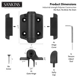 SANKINS Self Closing Heavy Duty Gate Hinges, Adjustable Spring Tension, Enhanced Safety Cap, Durable and Weather-Resistant, Gate Goor Hinges for Wooden Gate, Vinyl, Metal Gates, Black