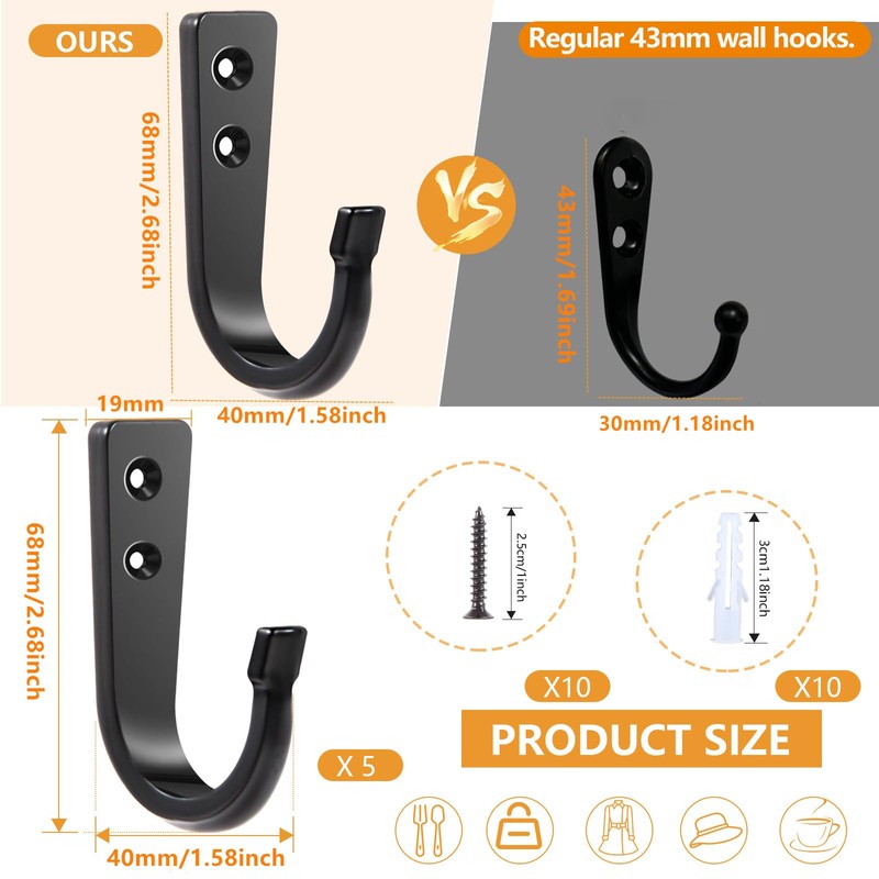 WODEGIFT 5 Large Size Heavy Duty Wall Hooks, Coat Hooks