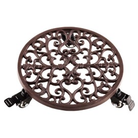 IDZO Capacity 350 lbs Plant Caddy with Wheels Heavy Duty Cast Iron Plant Stand with Lockable Wheels 12 Inch Classis Style Dark Brown