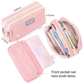 languo Pencil Case, Large Capacity Pencil Pouch with Durable Zipper, Cute Pencil Bag for Girls Teens and Women, Portable Organizer for School supplies (Pink)