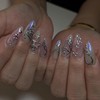 LOPMNGHT 3D Silver Butterfly Press on Nails Almond Shaped Purple