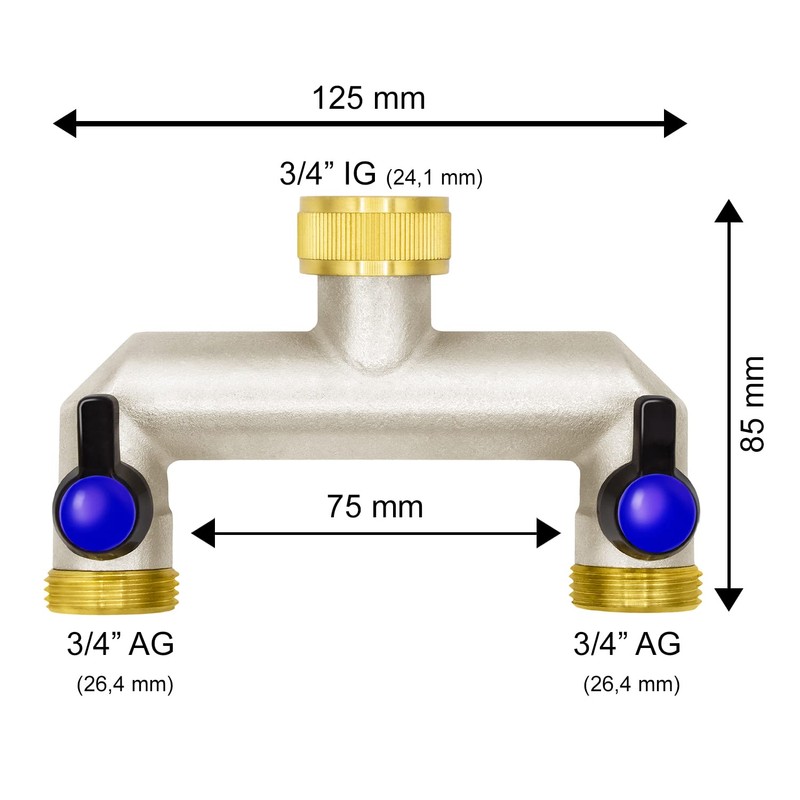 VARIOSAN 2-Way Water Distributor 16584, 3/4 Inch, Brass, 2 Ball