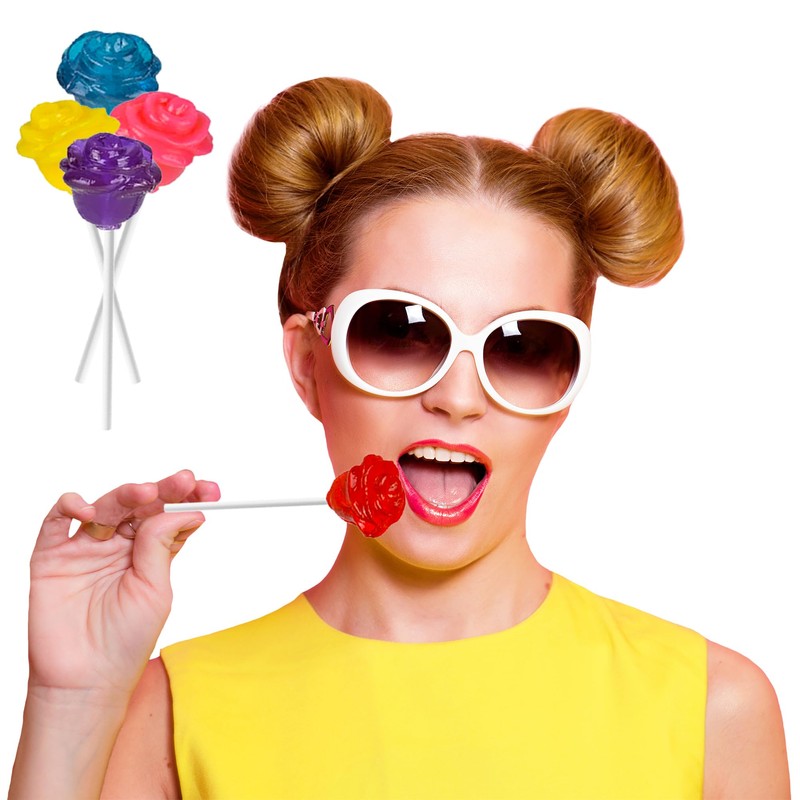 Fruidles Charming Roses Lollipops, Large Lollipop Sucker, Mixed Fruit Flavor,