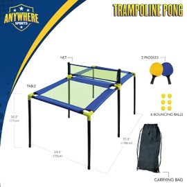 Anywhere Sports - Portable Trampoline Ping Pong Table Tennis Game for Indoor or Outdoor Use, Includes Two Paddles, Six Balls, Storage Bag, and Compact Size for Kids