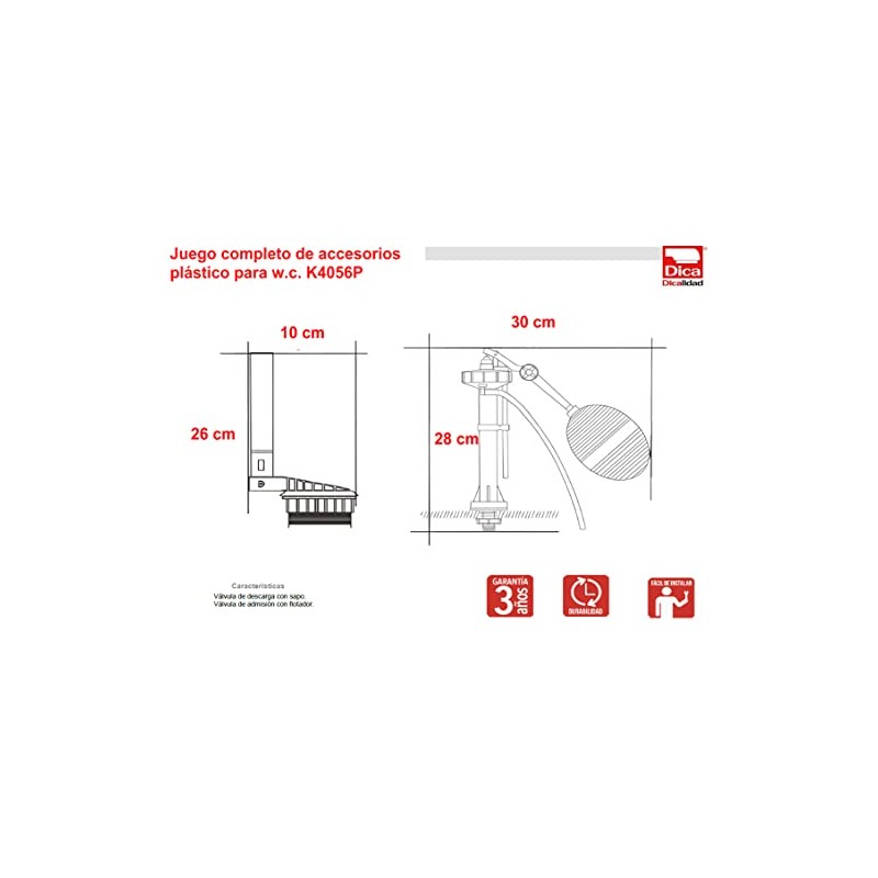 DICA, Juego Completo de Accesorios para W.C., Acabado Blanco, Rojo,