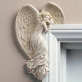 Angel Wings Door Frame Decoration Made of Resin, Small Angel Wings Wall Sculpture, Vintage Style Shabby Chic Angel Figures, 3D Creative Vintage Angel Wings Door Corner Ornament, Door Frame Decoration