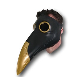 Johnniesfx Black & Gold Plague Doctor Latex Mask Steampunk Day of the Dead Bird
