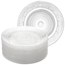 Frcctre 12 Pack Glass Salad Plates, 7 Inches Small Glass Dessert Plates Fruit Plate Appetizer Snack Plate Glasses Dinnerware Set with Beautiful Carved Pattern