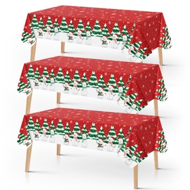 Manuqia Matte Christmas Tablecloth, 3 Pack Disposable Plastic Table Cloth, Christmas Table Cloth Rectangular, Christmas Table Decorations, Snowflake and Snowman Table Cover, 54 x 108 inches