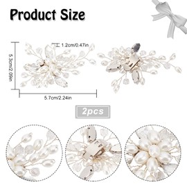 FINGERINSPIRE 2Pcs Crystal Simulated Pearl Shoe Clips (3x2 Inch, White) DIY Bridal Floral Shoe Buckle Rhinestone Metal Shoe Decoration Accessories for Wedding Party Purse Belt Hardware DIY Craft