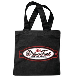 'Shoulder bag "Drive Fast Iron & Wheels 1966 Bike Outdoor Motorcycle Chopper Gothic Motorcycle Skull Motorcycle Club Bike Route 66 Shopping Bag School Bags Gym Bag in Black
