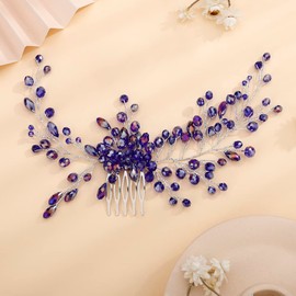 Teyglen Dainty Blue Rhinestones Bridal Hair Comb Headband with Crystals for Women and Brides