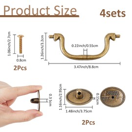 SUPERFINDINGS 4 Sets Vintage Bail Pull Handles 3.5 inch Hole Center Antique Bronze Drawer Handles Alloy Drop Pulls Decorative Cabinet Pull for Kitchen Cabinet Bedside Cupboard Drawer