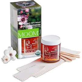 MOOM - Organic Sugar Wax Hair Removal Kit for Underarm, Face & Bikini, Infused with Tea Tree Oil, Includes Wax Strips & Sticks, Ideal for Sensitive Skin - 6 oz