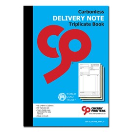 Cherry Carbonless Delivery Note Triplicate Book A5 | 50 Sets | No Carbon Required | Perforated Top and Middle Copy | Made in The UK | Professional Delivery Note Pad for Logistics and Shipping