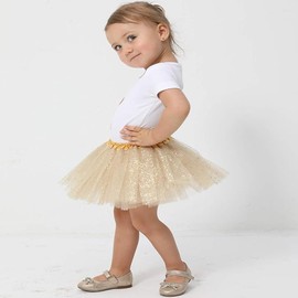 Falda de tul tutú con lentejuelas para bebé recién nacido, profesional de 3 capas (6-18 meses, dorado), Oro, 6-18 Meses