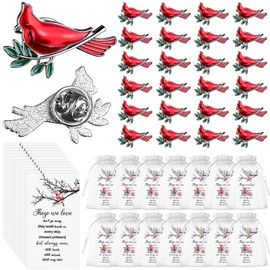 Memorial Cardinal Sign Pin Set Cardinal Memorial Gift Funeral Favours for Guests Those We Love Don’t Go Away Cards Organza Bags Cardinal Brooches for Loss of Loved One Memorial Service (25)
