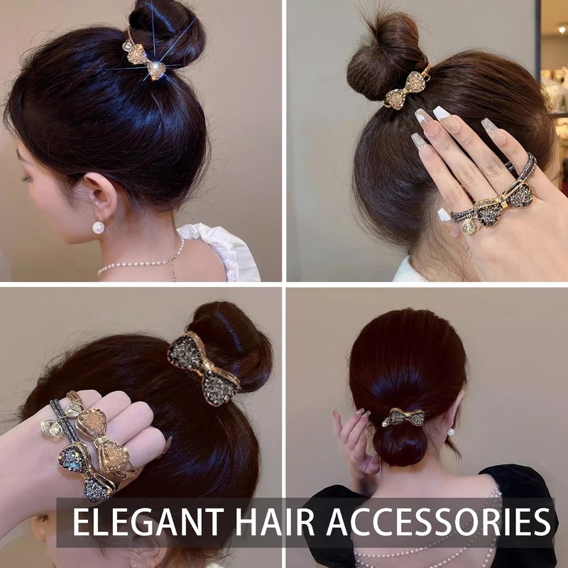 OULIGET New Glitter Gold Bows Hair Ties,Butterfly Full Crystal Rhinestone