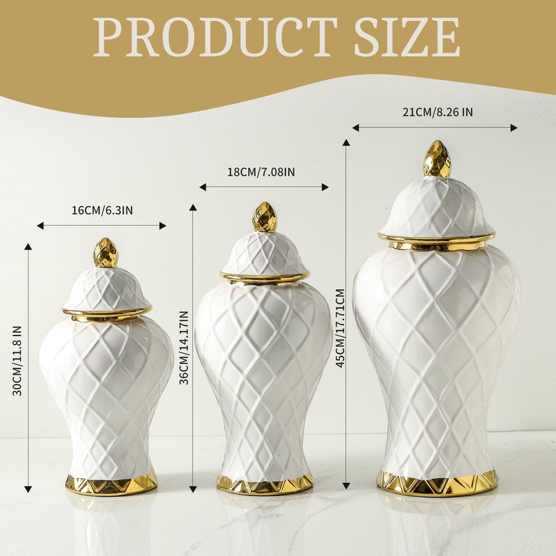 Ginger Jars for Home Decor, White and Gold Vase, Decorative