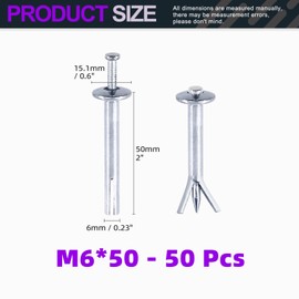 Swpeet 50Pcs Silver M6 x 50mm Alloy Steel Concrete Anchors, Drive Expansion Nail, Hammer Drive Nail Set, 1/4" Diameter, Approx 2" Length for Concrete, Brick, Masonry