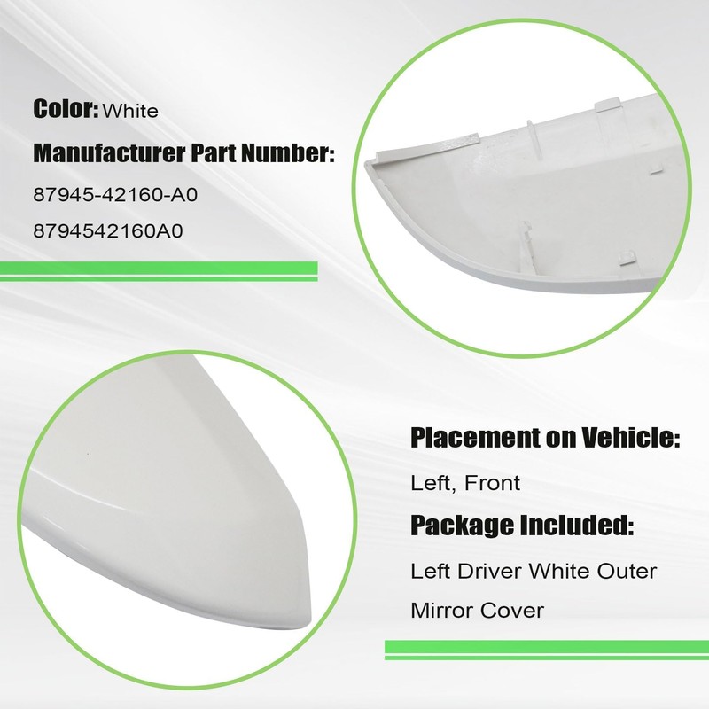 NLQR Pearly White Left Driver Side Door Rearview Mirror Cover