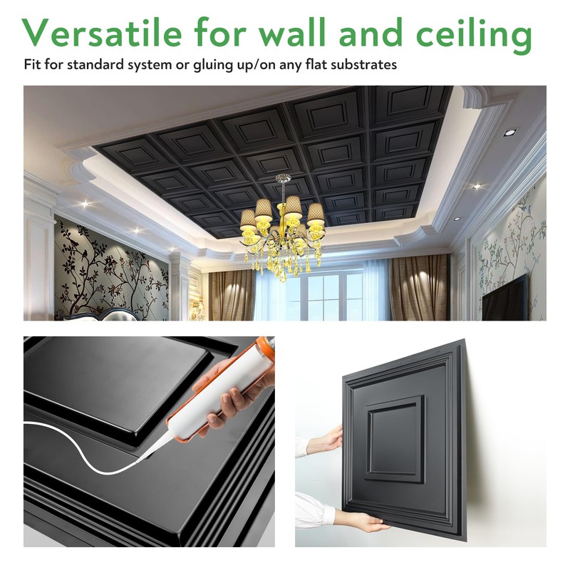STICKGOO Black Drop Ceiling Tile 2ft x 2ft, Ceiling Panel