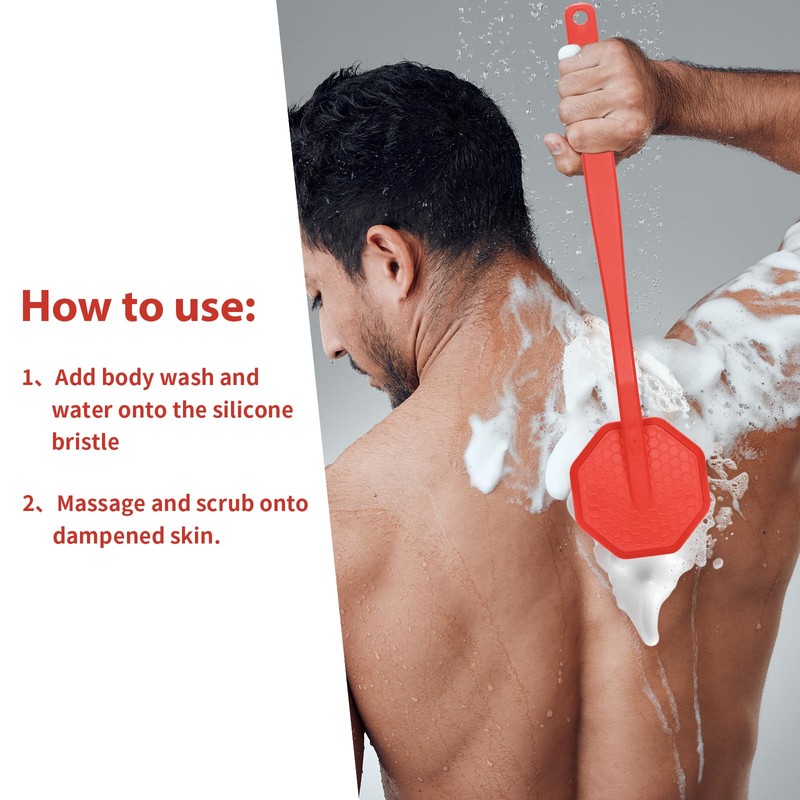 iTOKGOK Silver-Infused Silicone Back Scrubber with Long Handle Back Brush