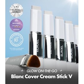 ELROEL BLANC Cover Cream Stick V  Base coreana que cambia de color con cepillo desmontable  Base de maquillaje de cobertura completa a media (203...  