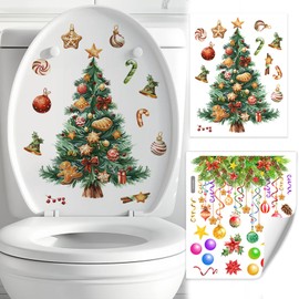 2 Sheets Christmas Toilet Stickers Bathroom Toilet Decals Christmas Tree Christmas Santa Tree Deer for Christmas Party Home Decoration