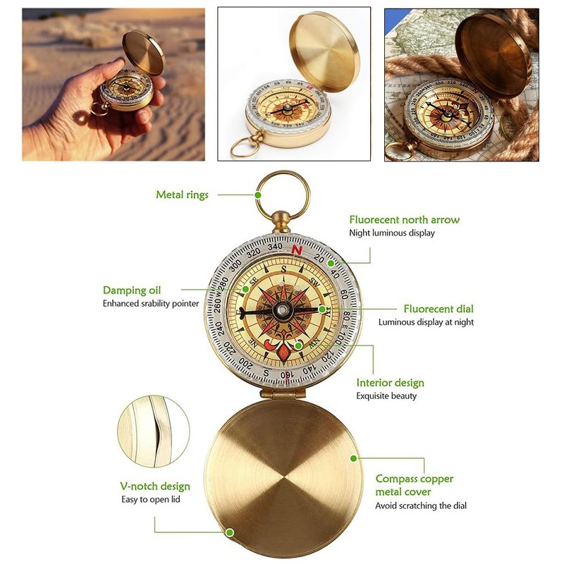 Harnovlis Luminous Navigation Compass Metal Pocket Compass with Whistle for