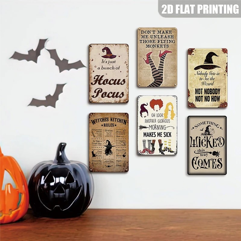 Witches Kitchen Rules Tin Signs Retro Halloween Witch Hat Wall