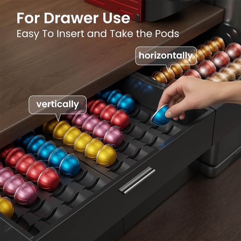 Coffee Pod Drawer Insert Compatible with Nespresso Vertuo，40 Capsules Storage