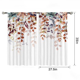 Mightree Short Tier Curtains for Kitchen and Bathroom, Retro Multi-Colored Leaves Cafe Curtains, Polyester Soft Airy Sink Window Curtains, 39" x 27.5", 2 Panels