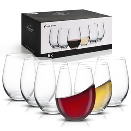 DIEWEISIMI Stemless Wine Glasses Set of 6, Hand Blown Red White Wine Glasses 18oz, Crystal Wine Glass, Clear Drinking Glasses, Gift for Woman, Christmas, Anniversary, Birthday, Housewarming