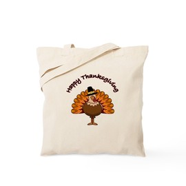 CafePress Happy Thanksgiving Turkey Tote Bag Natural Canvas Tote Bag, Reusable Shopping Bag
