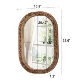 Sintosin Rustic Oval Rattan Mirrors for Wall 16 X 24 Inch, Hanging Wood Frame Mirrors for Bedroom, Handmade Unique Coastal Mirror Wall Decorative for Bathroom Entryway, Horizontal or Vertical