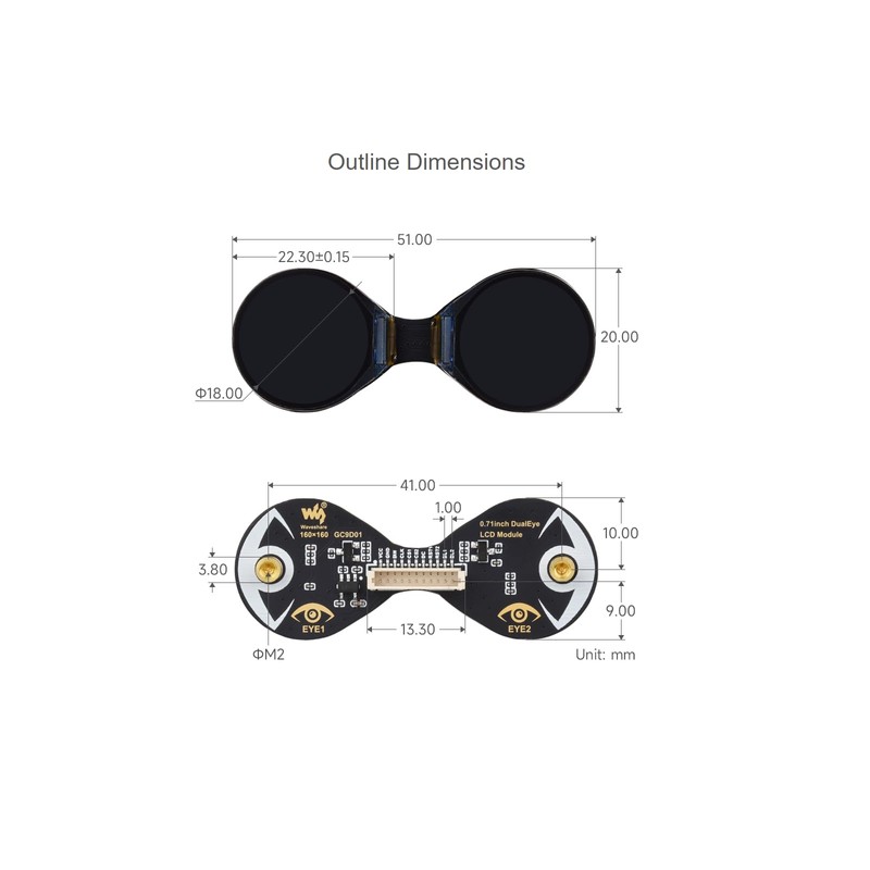 waveshare 0.71inch Double Eye Round LCD Display Module 160×160 Resolution