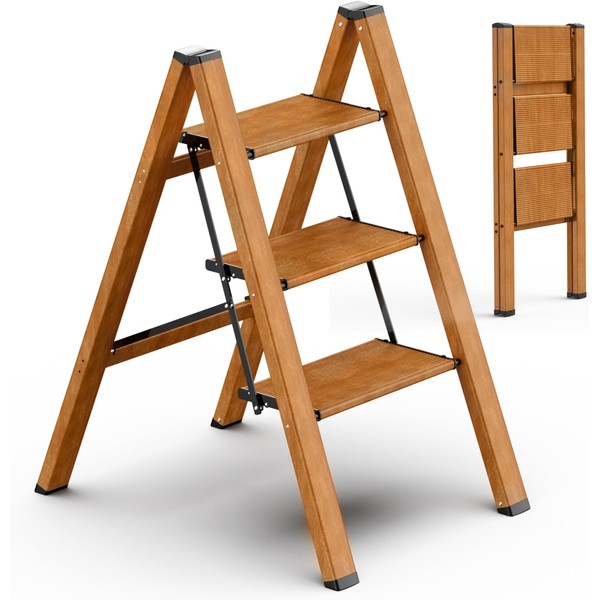 SOLADDER 3 Step Ladder, Folding Step Stool with Anti-Slip Wide