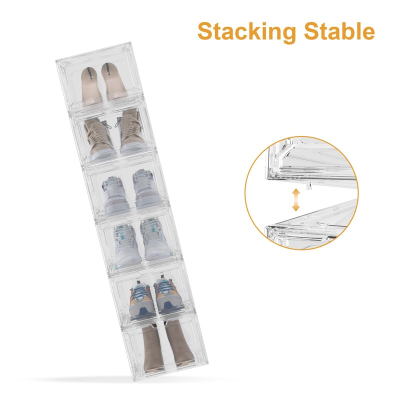 YAOBAI Shoe Box,Set of 6,Stackable Plastic Clear Shoe Box Organizer