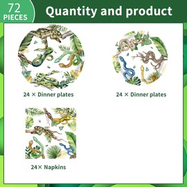 Reptile Snake Birthday Party Decorations Set - 96 Pcs Jungle Wildlife Plates Napkins Serving 24 Guests Animal Theme Tableware Favours for Kids Boys, Wilderness Party Supplies Decor