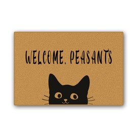 Assaoy Funny Doormat,Black Cat Doormat Welcome Peasants Door mat Outdoor Entrance Welcome Floor Mat Fall Front Door mat,Indoor Entrance Rubber Rugs Washable Patio Home Decoration