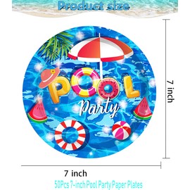 HSPAIDYP 50 Pcs Pool Party Tableware Plates,Pool Party Supplies Beach Party Supplies,7" Summer Pool Party Paper Plates for Summer Beach Theme Pool Birthday Party Decorations