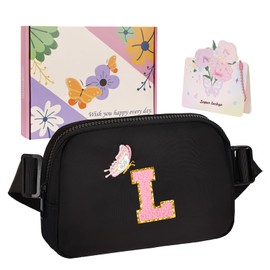ONETOALL Birthday Gifts for 4 5 6 7 8 9 10 11 12 13 Year Old Girls, Small Waist Fanny Pack, Crossbody Belt Bag with Initial Letter Patch, Nylon, Adjustable Strap, for Teen Girls