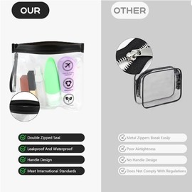 Pack of 4 Airplane Bags Liquids, 20 x 20 cm, Leak-Proof Airport Approved Liquid Bag, Toiletry Bag with Handle for Men and Women, black, Clear