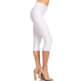Women's High Waist Stretch Skinny Denim Capri Jeggings with Pockets (Large, Capri-Grayish White)