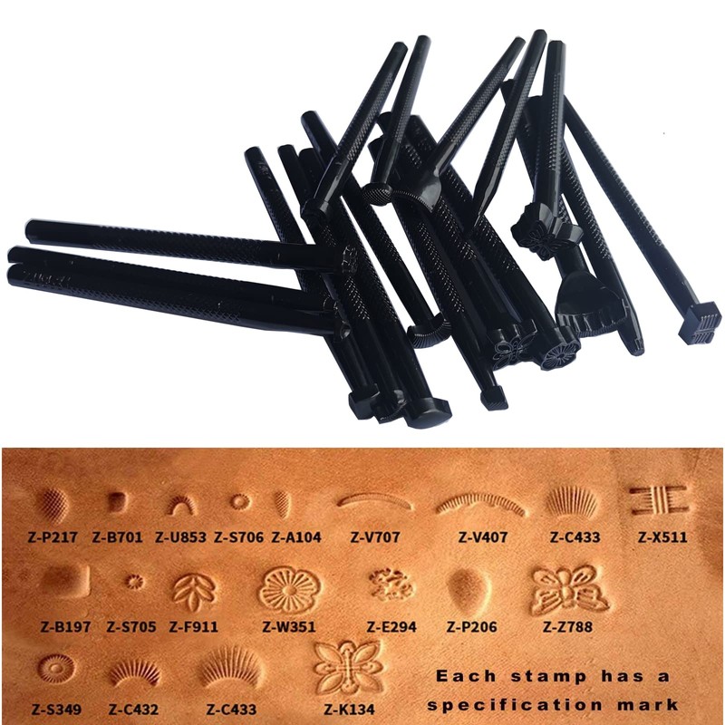 yuentoen 20 Pieces Leather Punching Tool Set, Leather Embossing Stamp,