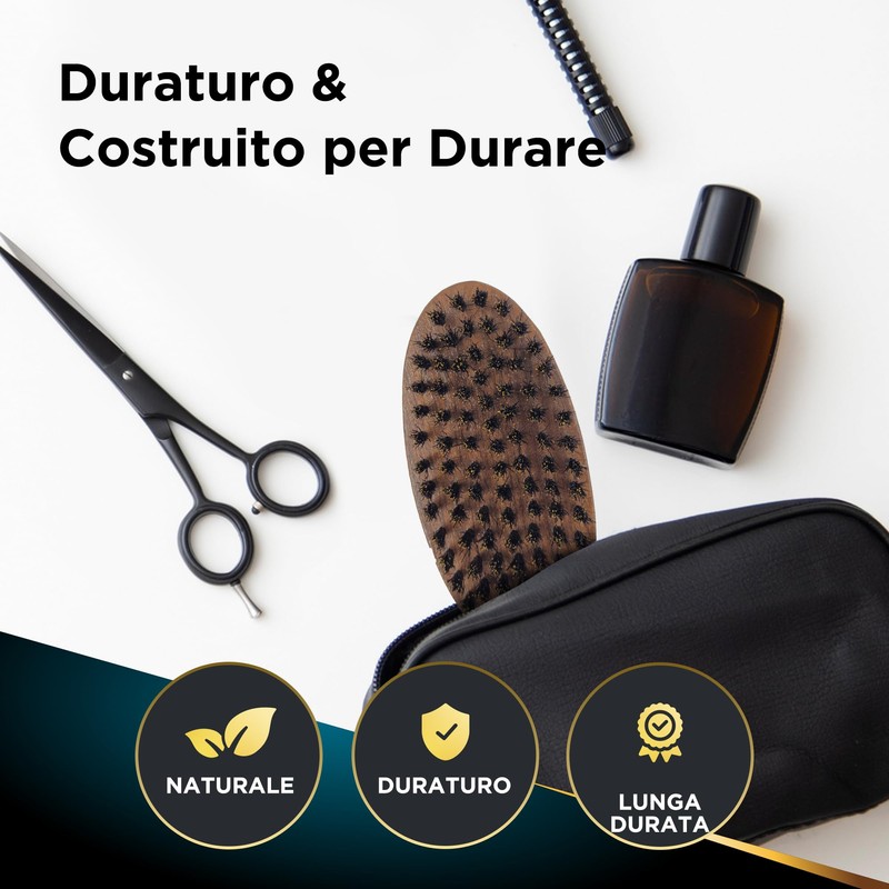 Sakkal Beard Brush Made of Boar Bristles, Antistatic Brush for