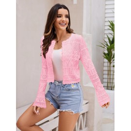 FAIRY SEASON Women's Cropped Cardigan Sweater Bell Long Sleeve Lightweight Crochet Button Down Open Front Casual Knit Bolero Shrugs 2025