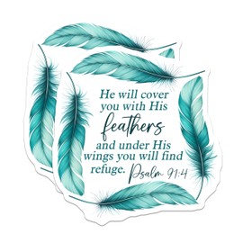 (2 Pack) Religious Decorative Magnets - Bible Verse Psalm 91:4 - Inspirational Quotes for Home - Motivational Feather Artwork - 5" On Longest Side - for Cars, Fridges, Toolboxes - Made in USA - MAG755